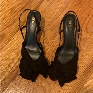 Zara Worn once black suede sling back kitten heel